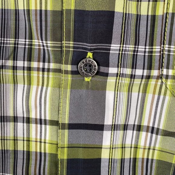 Kuhl Shirt Button Front Polyester Ionik Plaid Short Sleeve Men's Medium - Picture 5 of 10
